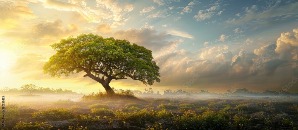 Poster the tree appears stunning with a bright beautiful look in the morning after rain perfect for a copy 