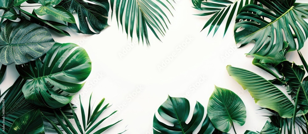 Aufkleber a vibrant design crafted from tropical leaves on a white backdrop embodying a simple yet exotic summ