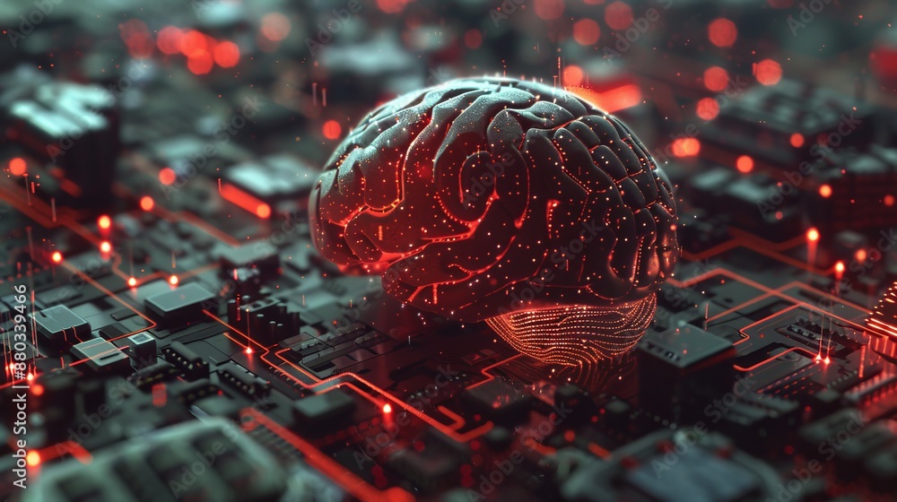 Poster 3d brain processor artificial intelligence concept on futuristic circuit board background
