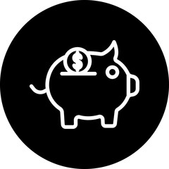 Piggy Bank Vector Line White Circle Black