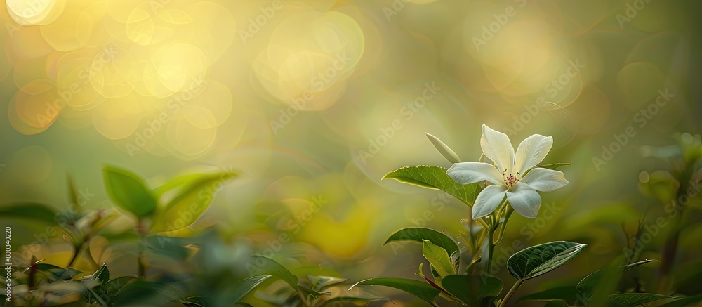 Poster A delicate flower blooming in a serene garden setting with copy space image