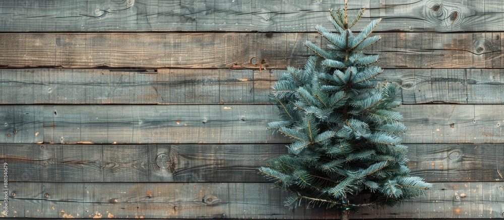 Aufkleber copy space image of a christmas tree on a wooden board background