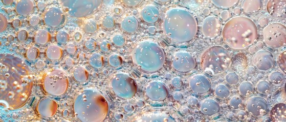Panoramic close-up, high detail scan of bubbles on a rough surface texture, Generative AI 