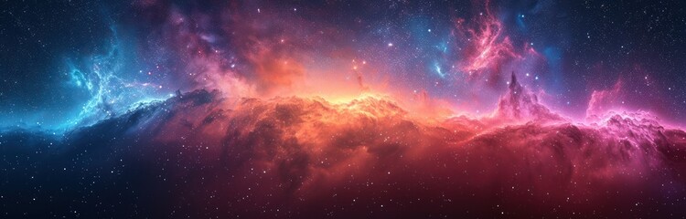 Naklejka premium Cosmic Cloudscape: A Celestial Tapestry of Color and Light