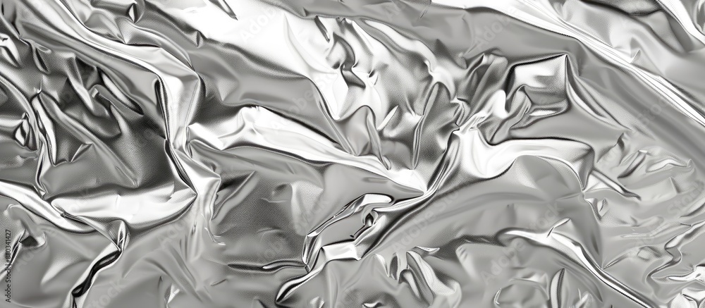 Poster Background texture of silver foil paper shining under light featuring a glossy finish with copy space image