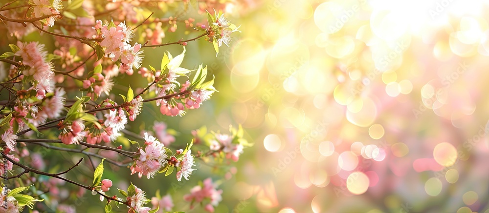 Poster spring blossoms in park with abstract view ideal for copy space image