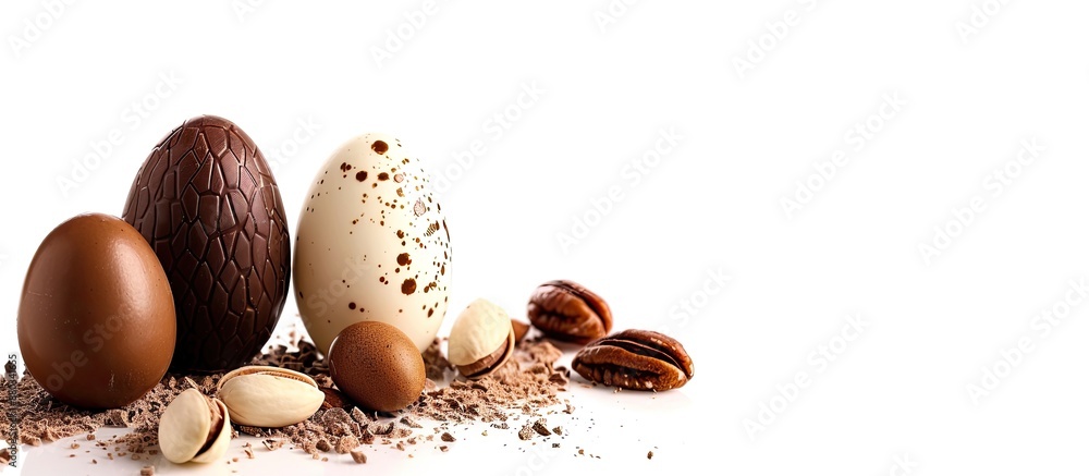 Aufkleber white background with an egg featuring a chocolate surprise hazelnuts and three other eggs providing