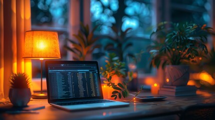 A remote financial analyst reviewing data on a laptop