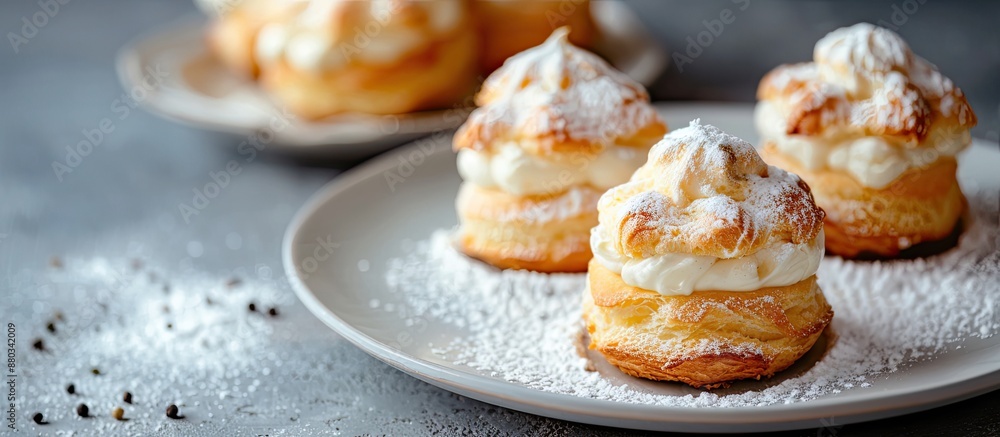 Fototapete choux pastries made with minimal ingredients like butter water flour and eggs present on a white pla