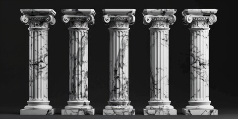 Obraz premium Pillars Columns. Classic Greek Marble Columns in White against Black Background