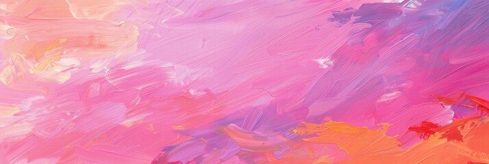 Pink And Orange. Violet Gouache Sunset Sky Background with Textured Abstract Clouds