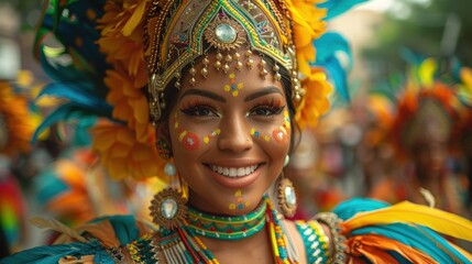 Diverse cultural parade, vibrant traditional clothing, joyous celebration, city street, sunny day