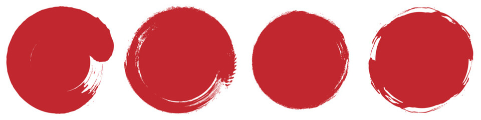 Brush red stroke circle japan sun frame. Hand drawn rough scribble texture effect red circle. Grunge crayon japanese flag stamp. Pencil, marker stroke paint.