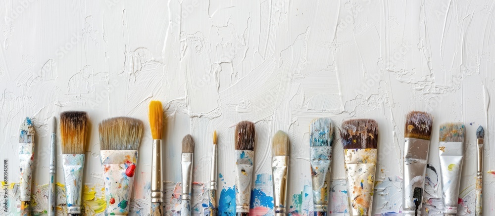 Poster Various paintbrushes displayed on a white backdrop with available copy space image