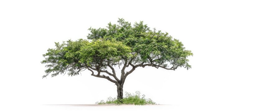 A spiny tree of small to medium size the Ziziphus mauritiana is shown in a copy space image against a white backdrop