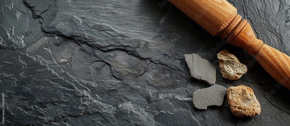 Aufkleber dark slate surface with rolling pin copy space image