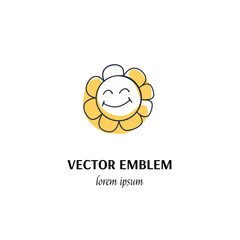 Vector hand made symbol in trendy line style isolated on white background. Smiling flower. Icon in linear style.