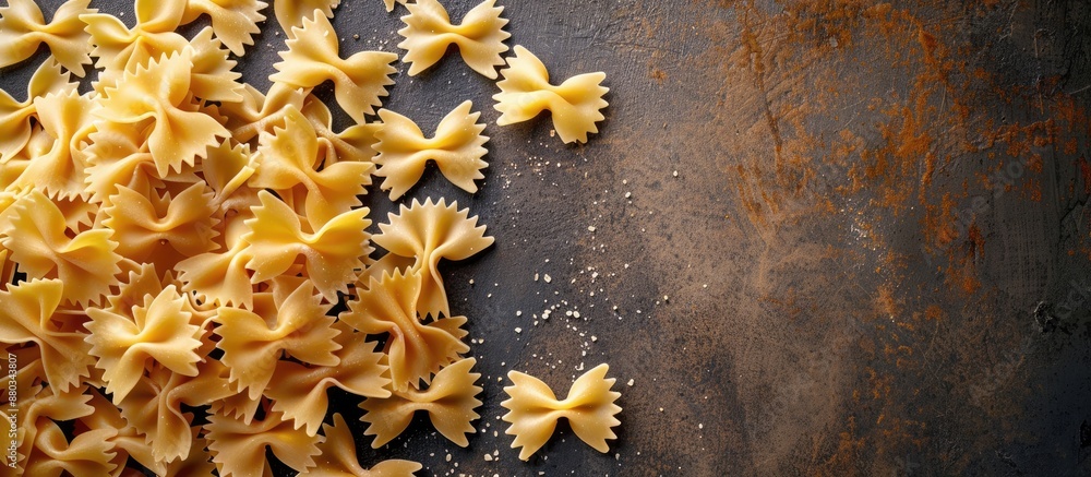 Poster background of italian cuisine with a heap of farfalle pasta ideal for food related projects with amp