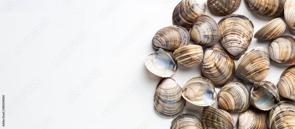 Poster white background with copy space image featuring clams