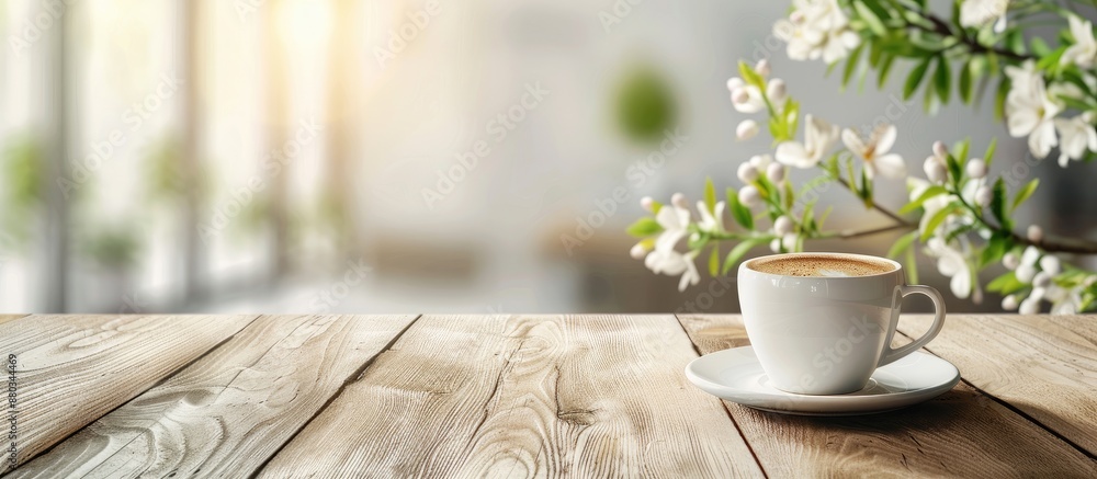 Aufkleber Coffee cup placed on a cafe table with copy space image