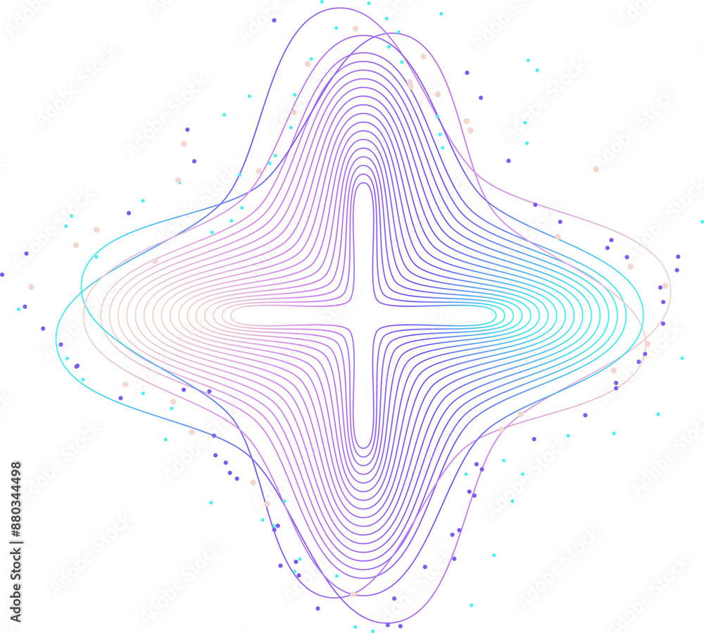 Poster abstract design featuring concentric, wave-like lines forming cross shape in center, with soft gradi