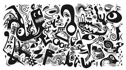 Fototapeta premium Stylish hand-drawn doodles and sketches in black and white.