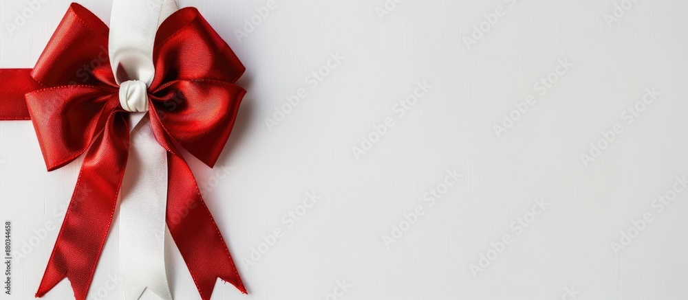 Poster vibrant red and white ribbons tied with a bow on a white background perfect for copy space image