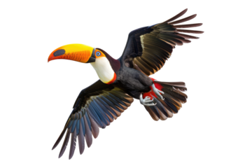 Toucan in flight isolated on transparent background