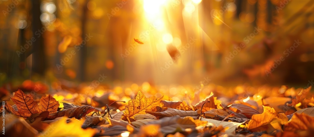 Aufkleber autumn forest scene with defocused yellow and brown leaves creating a peaceful and serene atmosphere