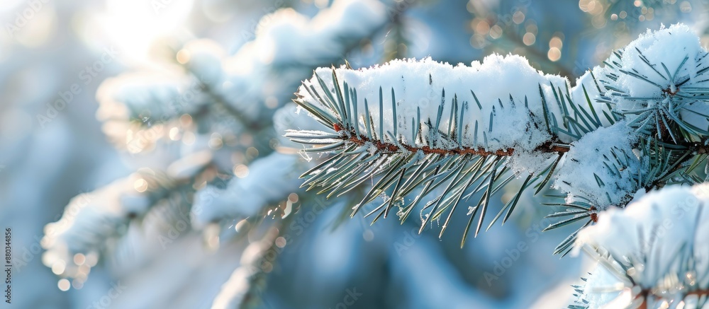 Poster Snow covered pine branch with needles perfect as a copy space image