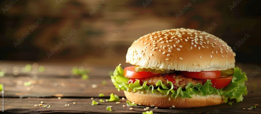 Aufkleber Chicken burger with lettuce and tomatoes perfect for food advertisements with copy space image