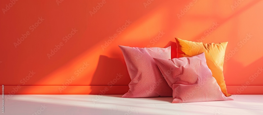 Poster Color background adorned with soft pillows and copy space image