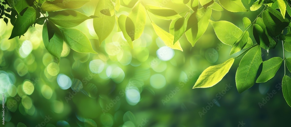 Poster background with blurred green leaf pattern ideal for copy space image