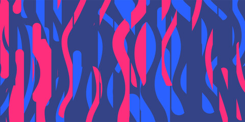 Red and Blue Retro Style Wallpaper, Geometric Background Design with Vertical Wavy Overlapping Thick Curves Pattern - Applicable for Web, Presentations, Placards, Posters - Creative Vector Template