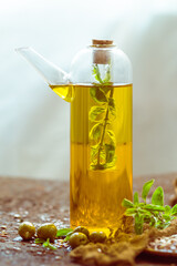 Spices kitchen olive oil bottle herbs