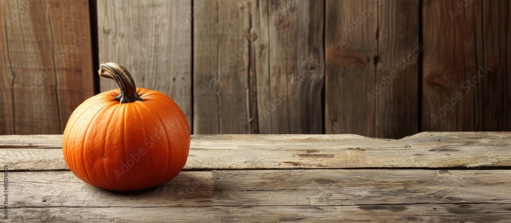 Poster pumpkin displayed on a rustic wooden surface with ample copy space image