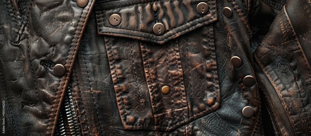 Poster leather jacket rivets on a textured background with a seam pocket perfect for a copy space image