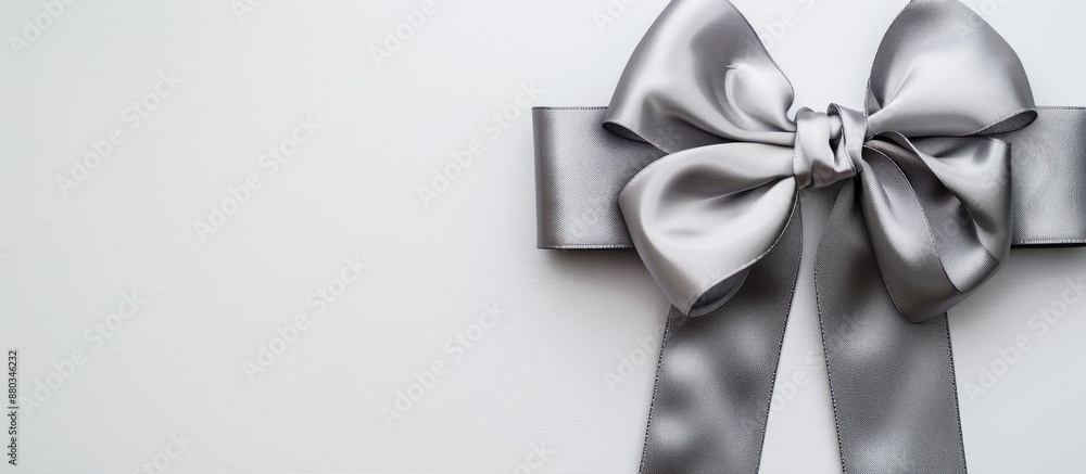 Poster a lovely grey bow with three sleek ribbons on a white background providing ample copy space image