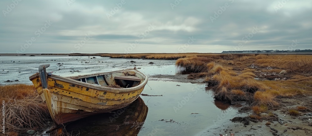 Aufkleber Abandoned small boat on shore with no usage ideal for copy space image
