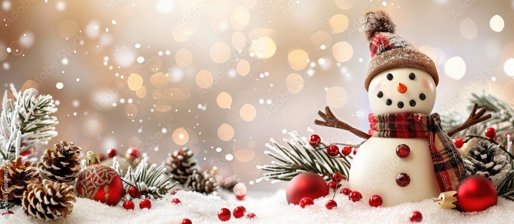 Poster image featuring a snowman holiday adornments and ample copy space for text