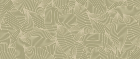 Obraz premium Abstract foliage line art vector background. Leaf wallpaper of tropical leaves, leaf branch, plants in hand drawn pattern. Botanical jungle illustration for banner, prints, decoration, fabric.