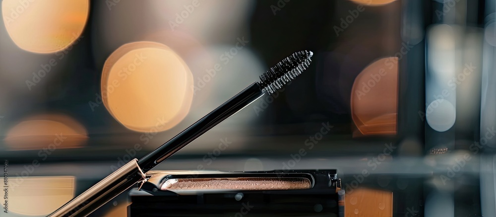 Poster Fashion and beauty concept with a close up of an eye liner box and an application brush in frame creating a shallow depth of focus with copy space image