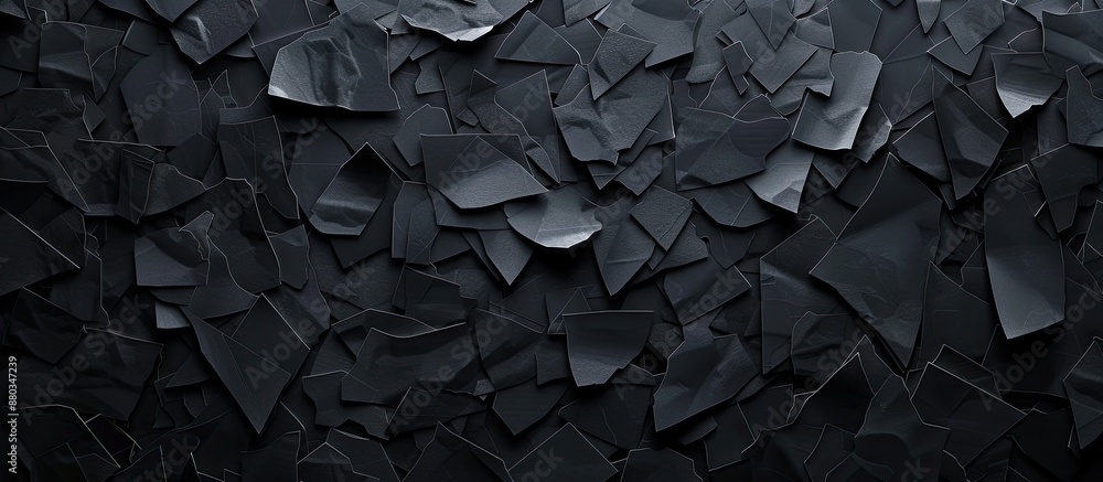 Aufkleber Black paper pieces create a textured backdrop with space for adding images or text. with copy space image. Place for adding text or design