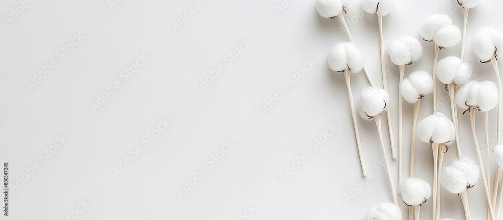 Poster cotton buds for ear cleaning displayed on a white backdrop with copy space image