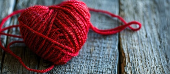 Valentine s Day themed image with a red heart made of knitting thread perfect for a copy space image