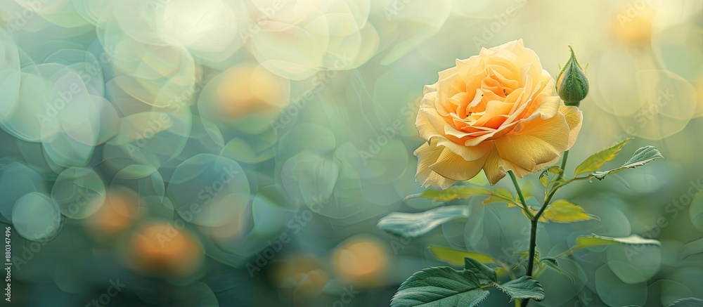 Aufkleber Yellow rose blooming alone against a soft focus background with ample blank space for custom text Capturing the essence of summertime in nature
