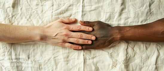 Hands of both genders displayed on a white textile backdrop with room for additional images