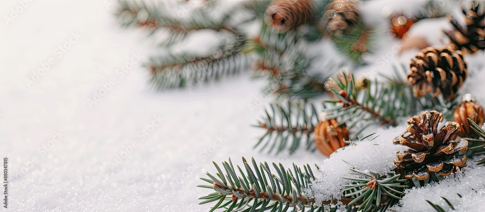 Poster close up view of christmas decorations against a white backdrop with ample copy space image