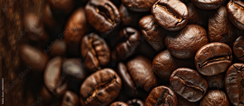 Aufkleber close up of a textured brown coffee beans with copy space image