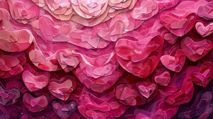 Fototapeta premium A modern abstract design featuring multiple layers of pink concentric hearts The pattern alternates between light and dark pink